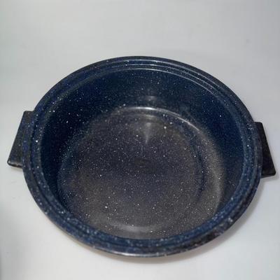 Vintage Graniteware Enamel Navy Blue White Speckle, USA