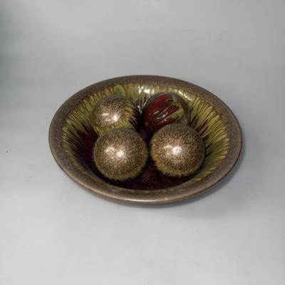 Decorative Pottery Drip Glaze Bowl with Matching Orbs