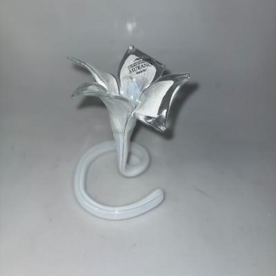 Murano Italy White Glass Lily Flower