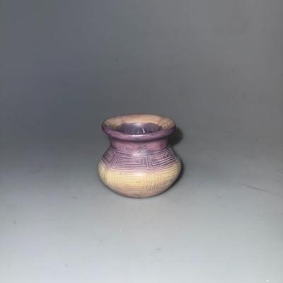 Collectible Hand Etched  Soapstone Bowl purple and tan