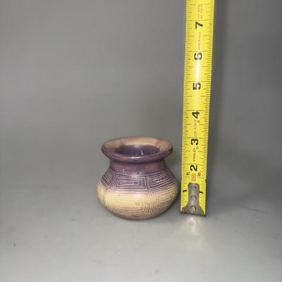 Collectible Hand Etched  Soapstone Bowl purple and tan