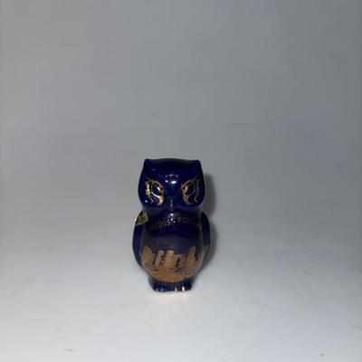 Vintage Real Gold Oro De Ley Obidos Portugal Cobalt Blue Owl
