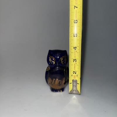 Vintage Real Gold Oro De Ley Obidos Portugal Cobalt Blue Owl