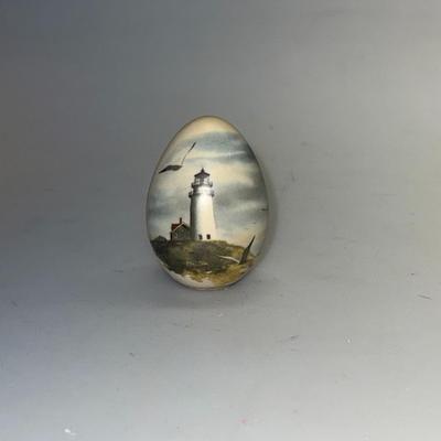 DENISE PATCHELL OLSON Porcelain Egg LIGHTHOUSE Beach Seagulls Nautical Art Decor