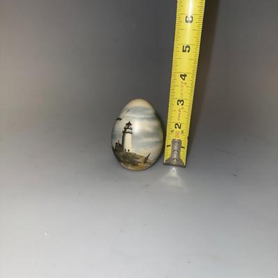 DENISE PATCHELL OLSON Porcelain Egg LIGHTHOUSE Beach Seagulls Nautical Art Decor