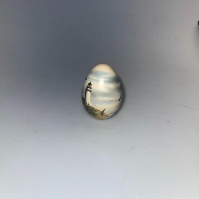 DENISE PATCHELL OLSON Porcelain Egg LIGHTHOUSE Beach Seagulls Nautical Art Decor