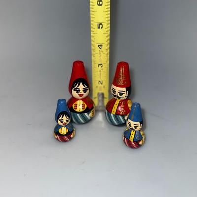 Vintage Family of 4 Colorful Wood Turkish Middle East Dolls