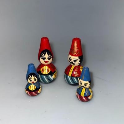 Vintage Family of 4 Colorful Wood Turkish Middle East Dolls