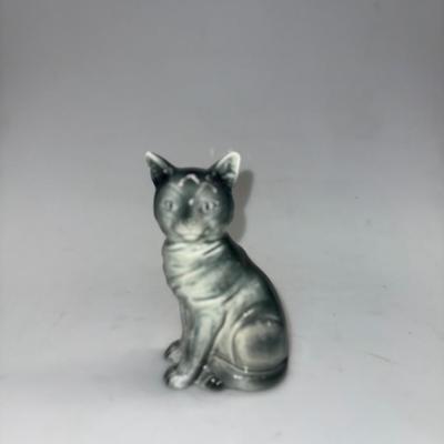 Beautiful Vintage Germany #1409 Blue Gray High Gloss Porcelain Kitty Cat Figurine Statue