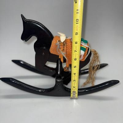 Handmade Wood Black Horse That Rocks “Clip/Clop” with Saddle