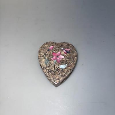 Heart Shaped Soapstone Trinket Box with Mother of Pearl Inlay