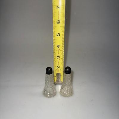 Antique set of clear crystal salt & pepper shakers. Sterling silver caps. Vintage