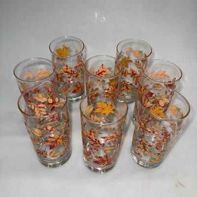 Glasses Set Of8 Libbey Crisa Fall Harvest Acorn Leaf 16 oz Tumblers Autumn