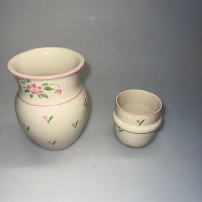Teleflora Tumble Up Bedside Water Carafe Tumbler Set Ceramic Pink Tulips 1985