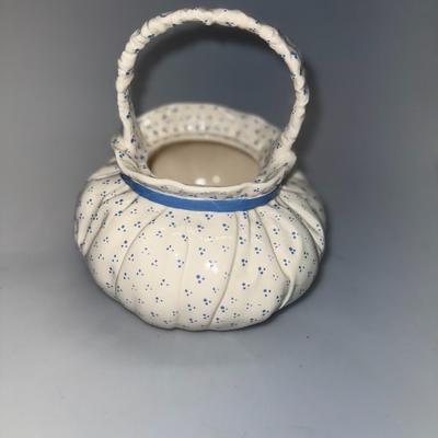 Vintage Ceramic Basket white with blue dots
