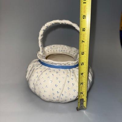 Vintage Ceramic Basket white with blue dots