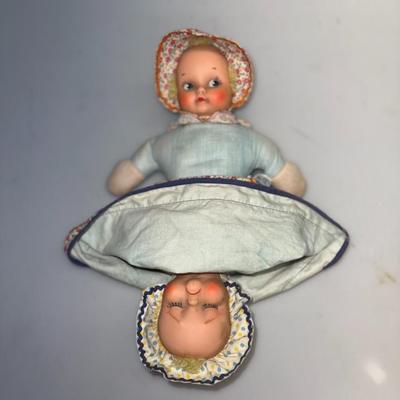 Vintage Knickerbocker Topsy Turvy Baby Doll Happy Sad Awake Asleep 12"-1960