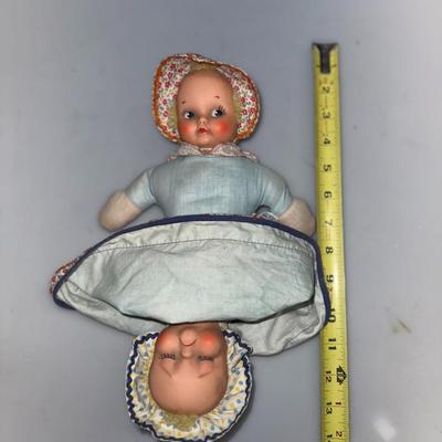 Vintage Knickerbocker Topsy Turvy Baby Doll Happy Sad Awake Asleep 12"-1960