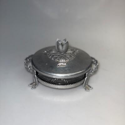 Rodeny Kent Glass Tulip Vanity Powder Jar with Hammered Aluminum Cover