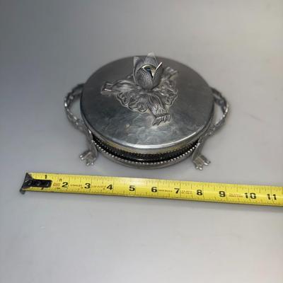 Rodeny Kent Glass Tulip Vanity Powder Jar with Hammered Aluminum Cover