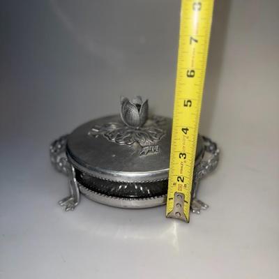 Rodeny Kent Glass Tulip Vanity Powder Jar with Hammered Aluminum Cover