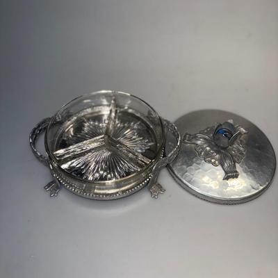 Rodeny Kent Glass Tulip Vanity Powder Jar with Hammered Aluminum Cover