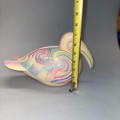 Colorful wood carved pelican