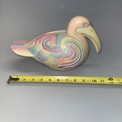 Colorful wood carved pelican