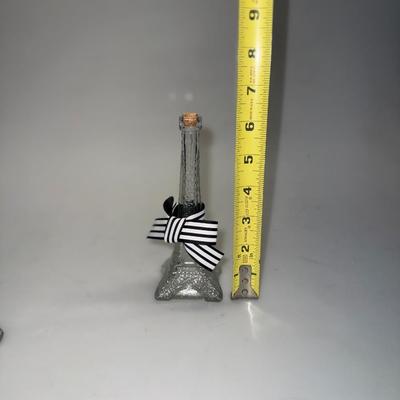 Two Glass Eiffel Tower Bottles with Cork Stopper