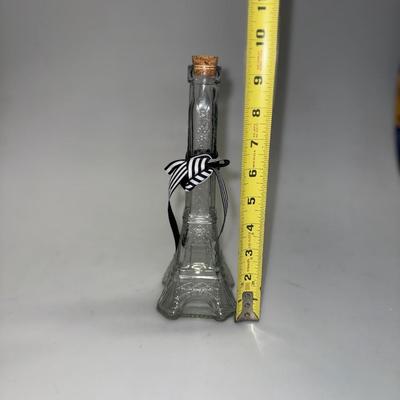 Two Glass Eiffel Tower Bottles with Cork Stopper