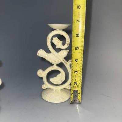 2 RUSS BERRIE CAST IRON SHABBY CHIC TEA LIGHT / BALL CANDLEHOLDER W/BIRD Vintage