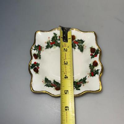 Queen's Fine Bone China Christmas Napkin holders and small plate