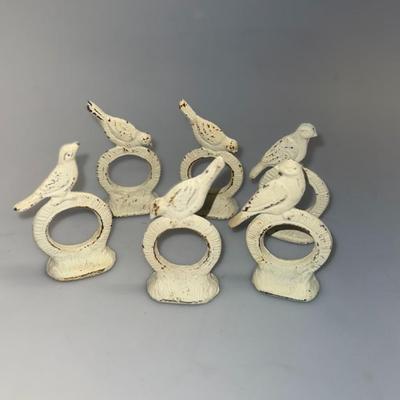 Six Farmhouse/Rustic Cast Iron Bird Napkin Rings