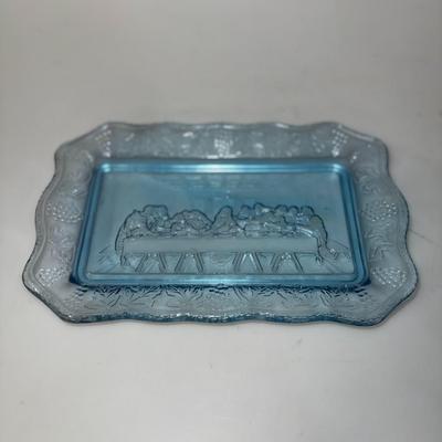 Vintage Indiana Glass Tiara Exclusives Blue Last Supper Tray