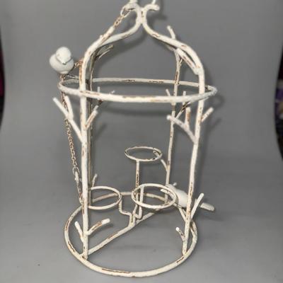 Very Nice Chippy Paint Rusty Metal/Iron Hanging Bird Candle Decor