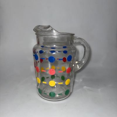 Vintage 1960s Glass Pitcher Polk-A-Dot Pattern