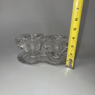 Vintage Fostoria Heather Pattern 3 Piece Mini Cream and Sugar Set with Tray