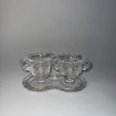 Vintage Fostoria Heather Pattern 3 Piece Mini Cream and Sugar Set with Tray