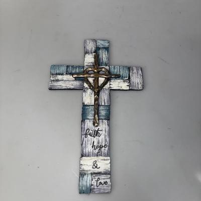 Colorful Cross with "faith, Hope, and Love" etched