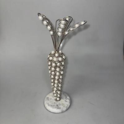Easter Spring Elegant Silver and Pearl Carrot with Marble Base Figurine