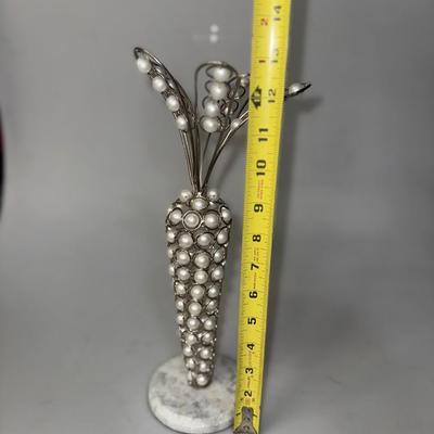 Easter Spring Elegant Silver and Pearl Carrot with Marble Base Figurine