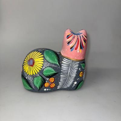 Large Mexican Talavera Multicolor Cat Figurine Hand Painted Folk Art