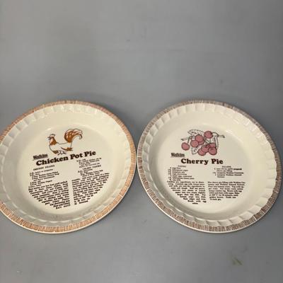 Two Watkins Baking Dishes w/ Chicken Pot Pit and Cherry Pie Recipe engraved inside