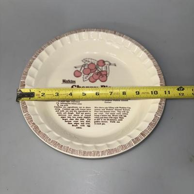 Two Watkins Baking Dishes w/ Chicken Pot Pit and Cherry Pie Recipe engraved inside