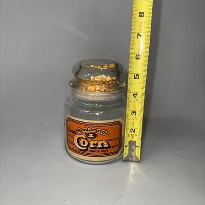 Aunt Jenny's Peas and Corn Canister Jar USA Clear Glass 7" Vintage 80's