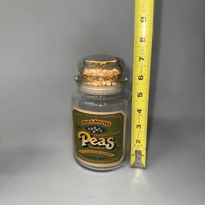 Aunt Jenny's Peas and Corn Canister Jar USA Clear Glass 7" Vintage 80's