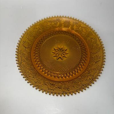 Vtg Indiana Tiara Amber Glass Sandwich Starburst Divided Serving Dish Plate 12”