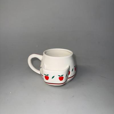 White with Red apple Tea mug w/ side tea bag holder