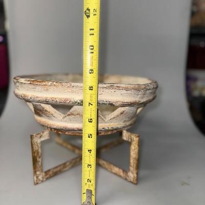 Large Pottery Bowl with Metal Stand