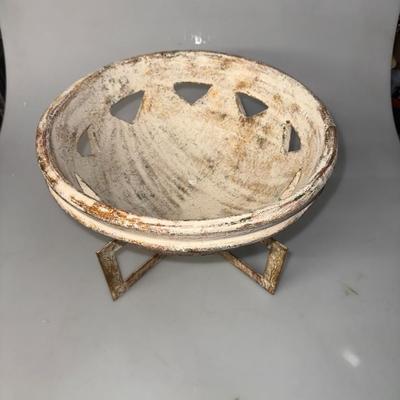 Large Pottery Bowl with Metal Stand